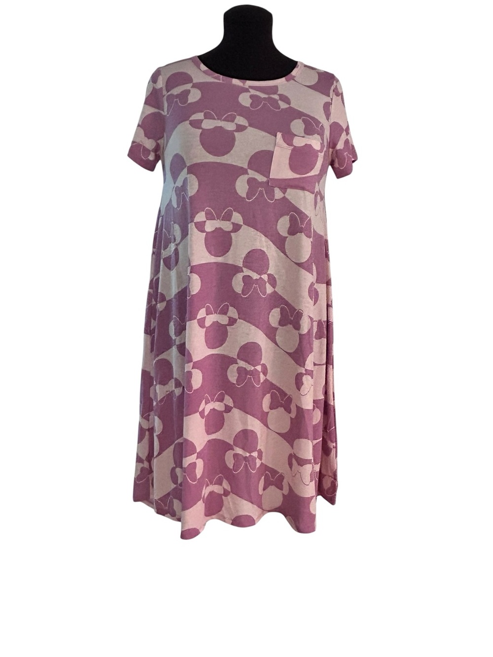LuLaRoe Disney Carly Dress XS Minnie Mouse Bow Pink Stripe New 2-4